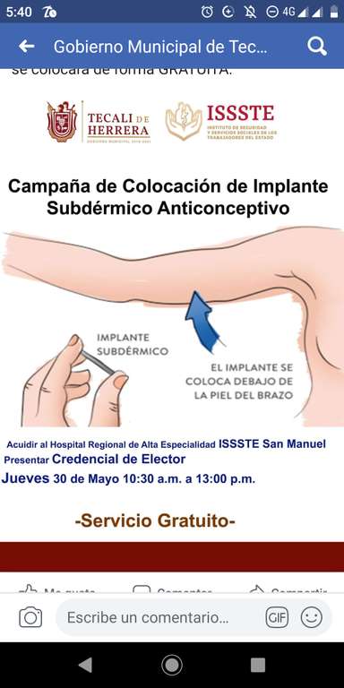 Puebla: Campaña de colocación de implante subdérmico gratis