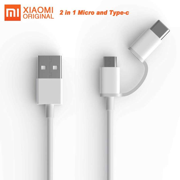 AliExpress: Xiaomi Original cable 2 en 1 :  micro Usb para Xiaomi Note7 mi 8 9 y Samsung y tipo C para Huawei.