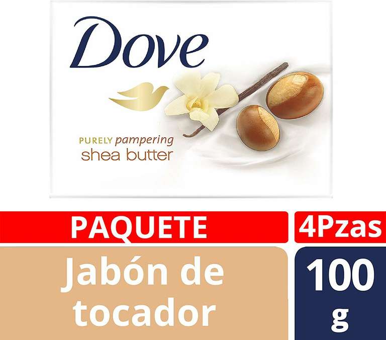Amazon: Dove Jabón de Tocador Purely Pampering Shea Butter, 100 g, 4 Piezas y más