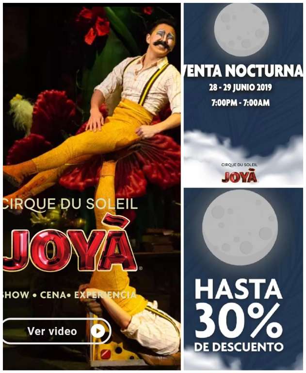 30% descuento entradas al espectáculo JOYÁ de Cirque du Soleil. Venta nocturna.