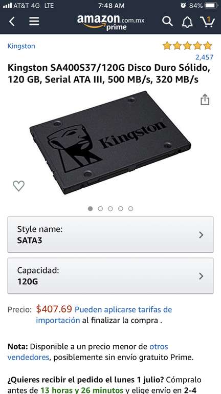 Amazon: SSD 120 GB Kingston