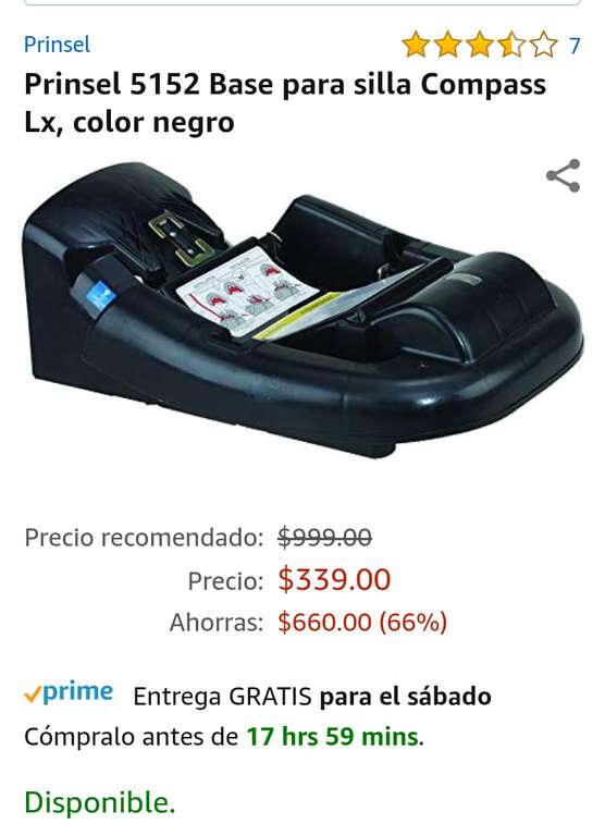 Amazon: Prinsel 5152 Base para silla Compass Lx, color negro
