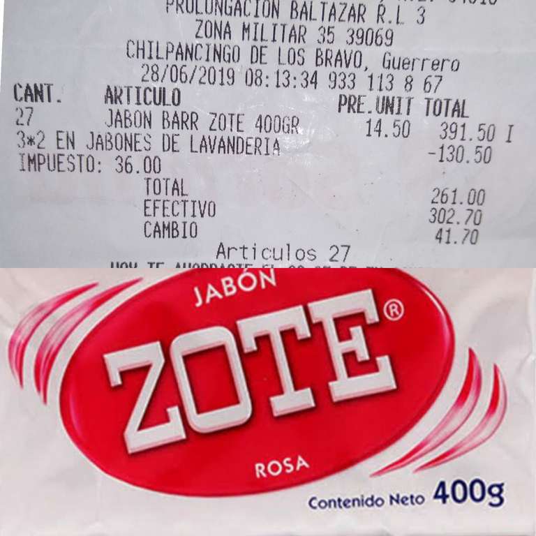 Mega Soriana Chilpancingo, Jabón Zote de 400 gr,  3 x $29.00