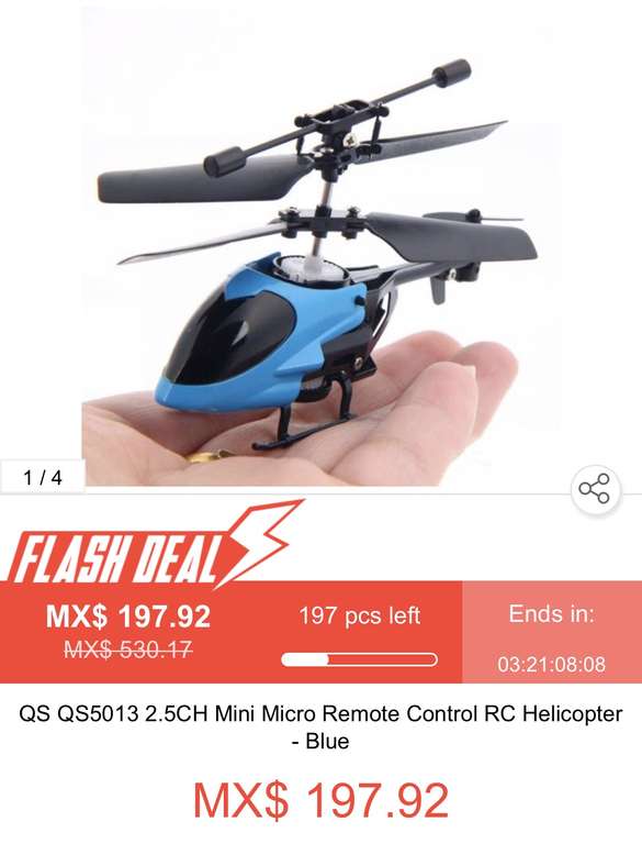 Geekbuying: Mini Micro Helicóptero a Control Remoto color Azul