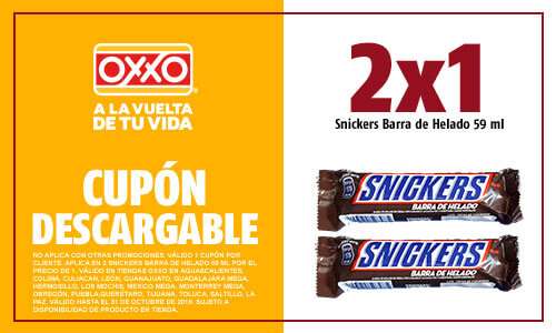 Oxxo: Cupones Snickers y Twix Barra de Helado