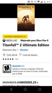 Microsoft Store: Titanfall 2 - Ultimate edition con Xbox Live Gold (a $158.75 sin Live Gold)