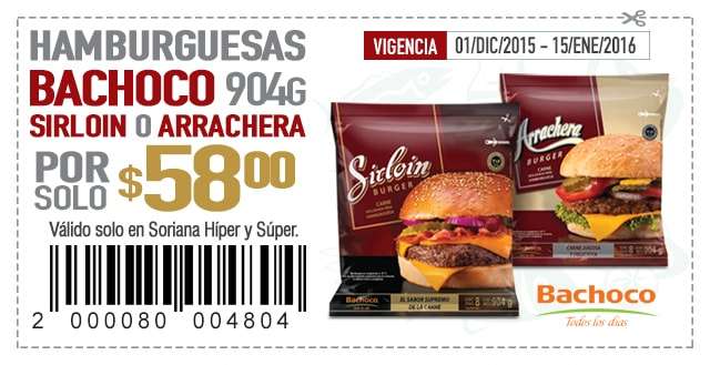Soriana: Hamburguesas Sirloin o Arrachera 900g $58