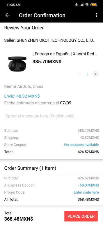 Ali express:Xiaomi airdots en oferta $%