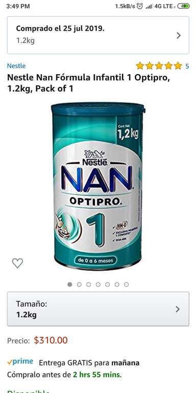 Amazon: 4 Nestle Nan Fórmula Infantil 1 Optipro, 1.2kg, Pack of 1