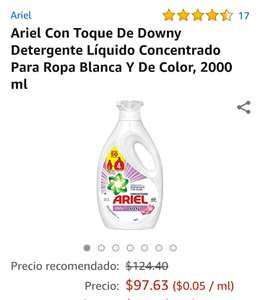 Amazon : Ariel liquido con toque de Downy 2l  ($88 comprando 4)