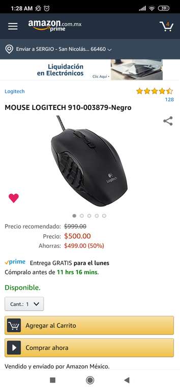 Amazon: Mouse Gamer 20 botones Logitech G600