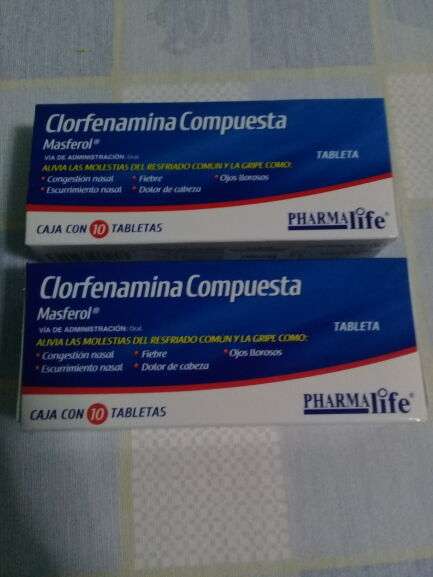 Farmacia Guadalajara: clorfenamina compuesta (antigripal) 2× $8.50