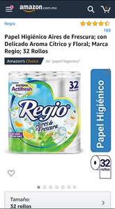 Amazon: Papel Higiénico Aires de Frescura; con Delicado Aroma Cítrico y Floral; Marca Regio; 32 Rollos