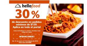 Hellofood: 30% de descuento con Bancomer