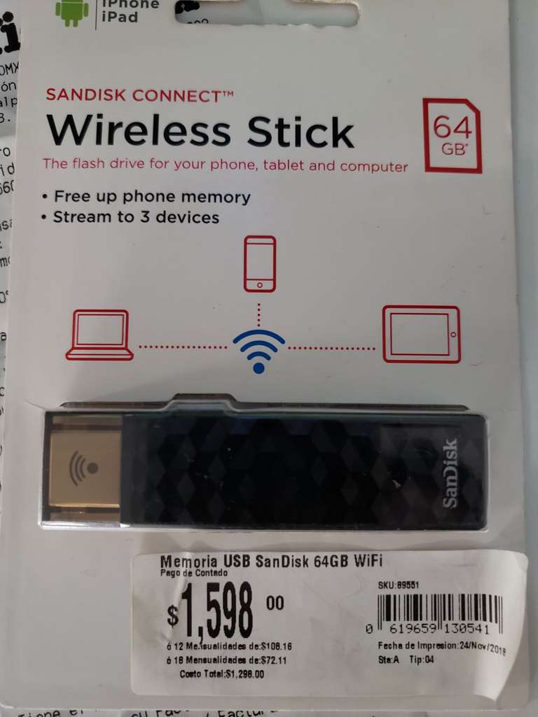 Office Max: Memoria USB Wireless Stick 64 GB en Liquidacion