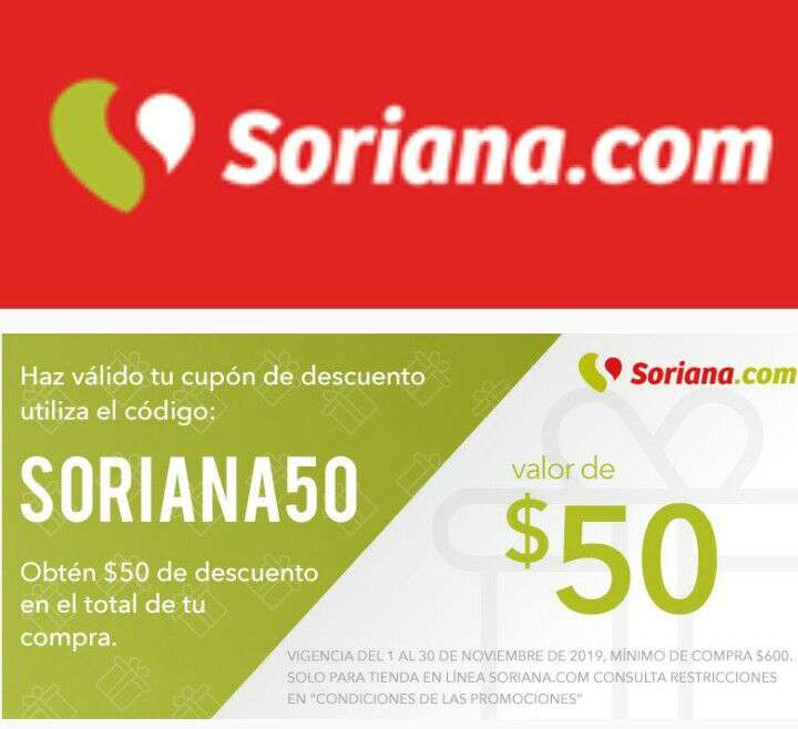 Soriana en línea: $50 de descuento