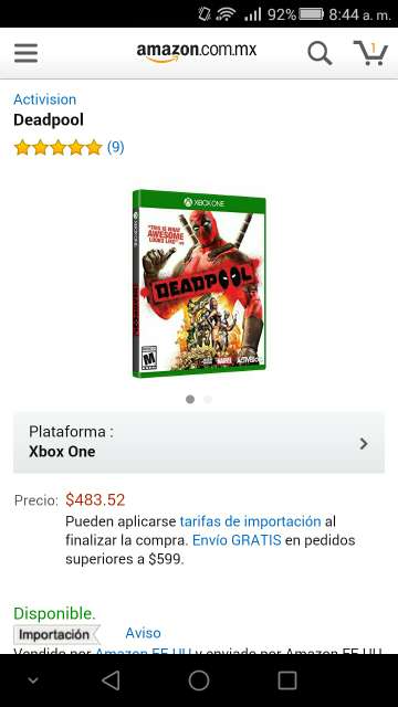 Amazon MX: Deadpool Super precio (mas descuento visa) Xbox One o PS4  a $483.52