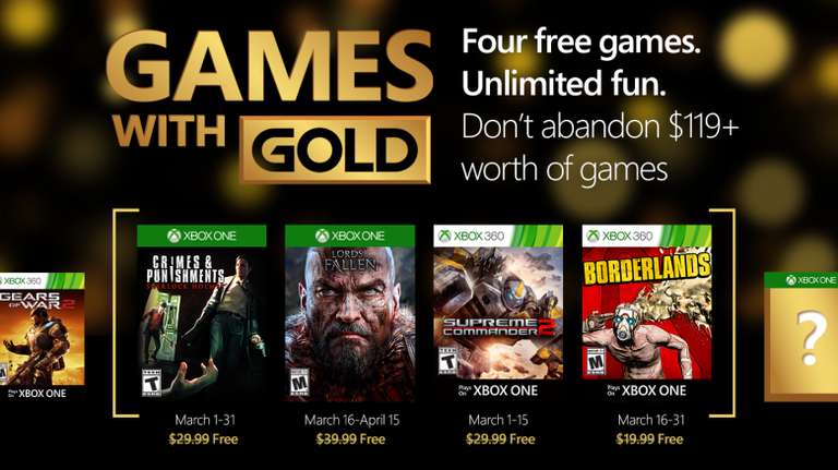 Xbox Live: Games With Gold Marzo 2016