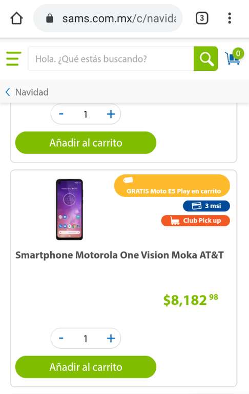Sam's Club: Motorola One Vision AT&T ( de regalo Moto E5)