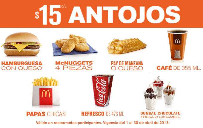 McDonald's: hamburguesa con queso o McNugges de 4 a $15, McPollo $22 y más