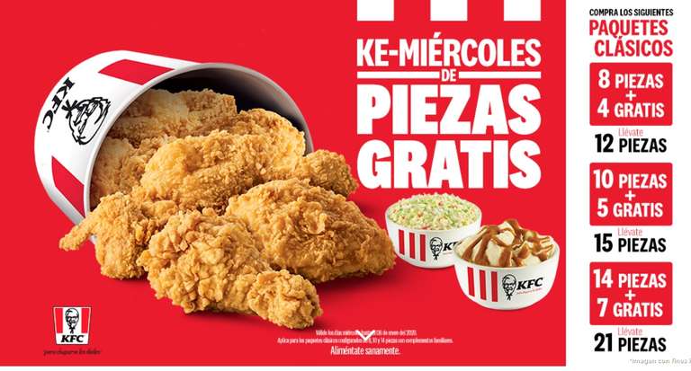 KFC: Ultimo miercoles de piezas gratis
