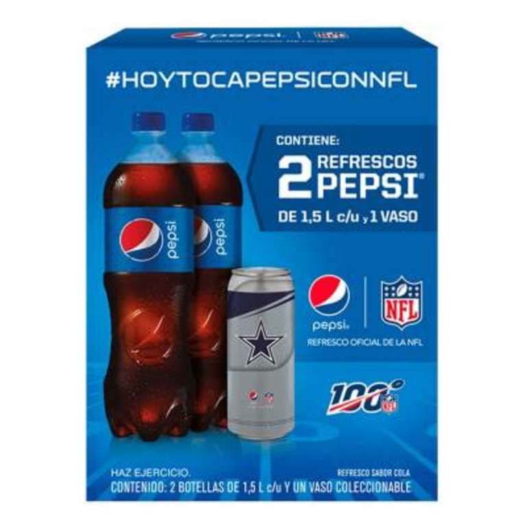Walmart: Pack de 2 Pepsi de 1.5Lts NFL con Vaso