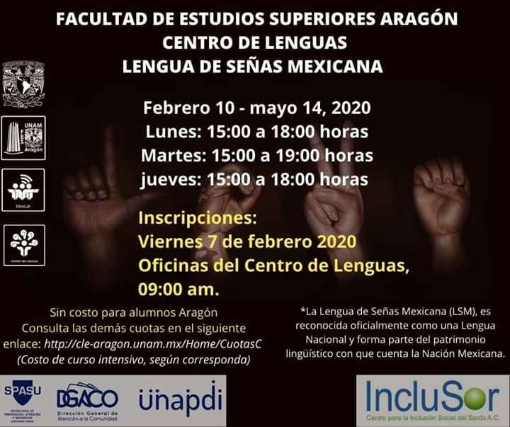 UNAM: Curso de Lengua de Señas Mexicana (LSM). Los precios varían.