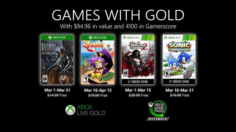 Microsoft: Games with Gold De marzo