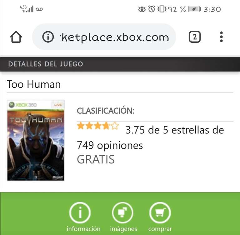 Microsoft Store: Too Human xbox 360 compatible con xbox one