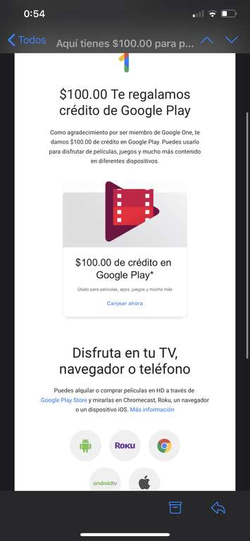 Google Play regala $100 a miembros de Google One