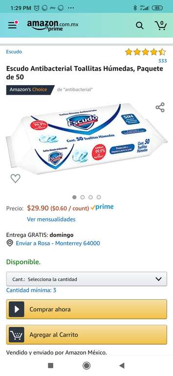 Amazon: Escudo antibacterial toallitas húmedas paquete de 50