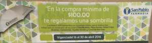 Farmacia San Pablo: sombrilla gratis en la compra mínima de $100 pesos