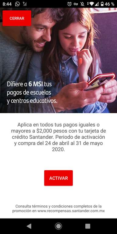 Santander - 6 MSI en educación (inscripciones, colegiaturas etc.)