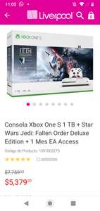 Liverpool: Xbox One S + Star Wars Jedi Deluxe Edition + 1 mes de ea acces