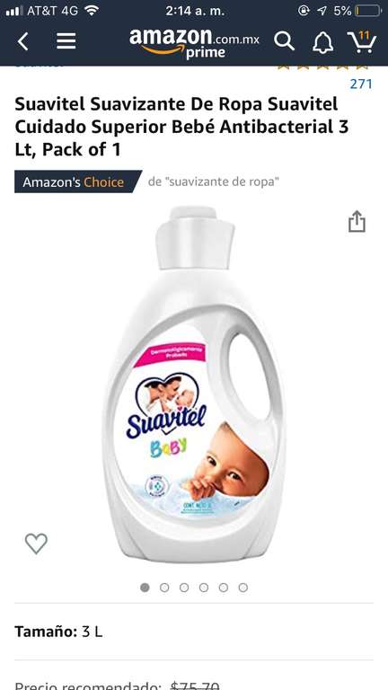 Amazon: Suavitel Suavizante De Ropa Bebé Antibacterial 3 Lt