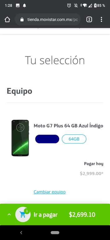 Movistar tienda en línea: Motorola G7 Plus 64GB