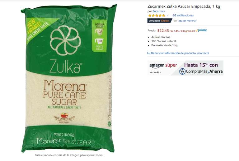 Amazon: Azucar Zulka 1kg