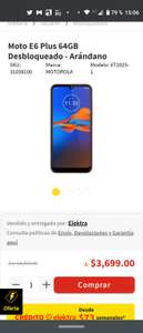 Elektra: Motorola E6 plus 64 GB desbloqueado arándano (citibanamex)