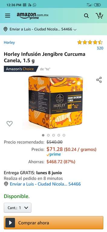 Amazon Horley Infusión Jengibre Curcuma Canela, 1.5 g