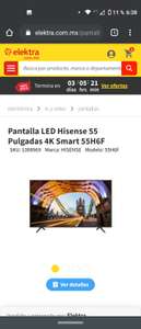 Elektra Pantalla Hisense 55" 4K Smart 55H6F con Crédito Elektra