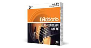 Amazon: D'Addario EJ10 Cuerdas de bronce para guitarra acústica, Paquete de 3, Extra Light, 10-47