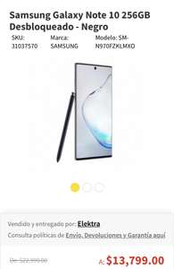 Elektra: Samsung Galaxy Note 10 256GB Desbloqueado - Negro