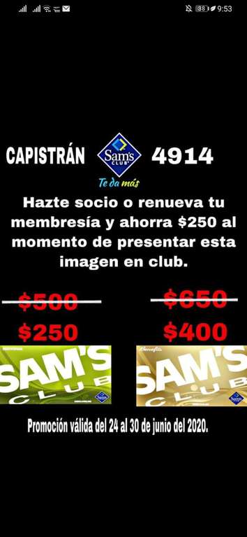 Sam's Club: Renovación 250 (sólo en tienda)