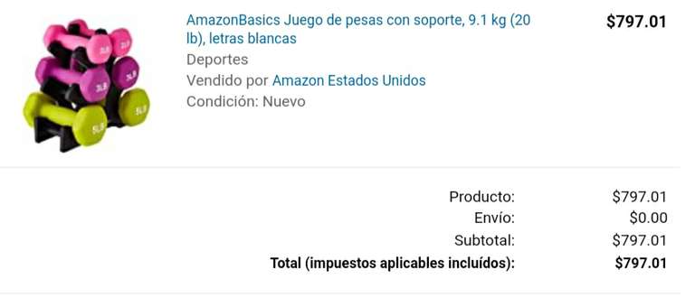 Amazon: Juego de pesas con soporte, 9.1 kg (20 lb)
