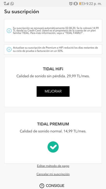 TIDAL Turquía (Plan Familiar + 30 días gratis) (14.99 TL) + TUTORIAL EDIT: SI LO INTENTAN CON VPN PARA ARGENTINA ES MÁS BARATO.