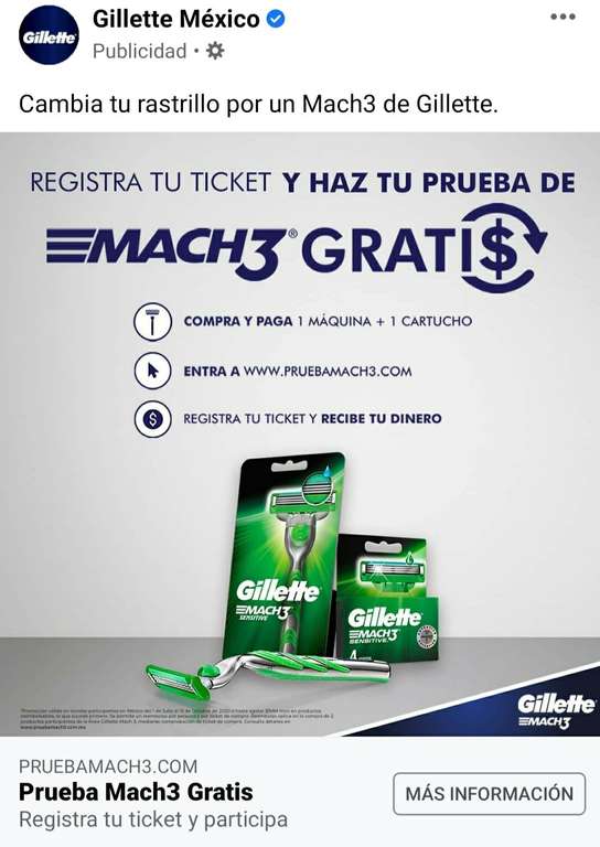 Gillette Mach3: Registra tu ticket y recibe un reembolso del producto