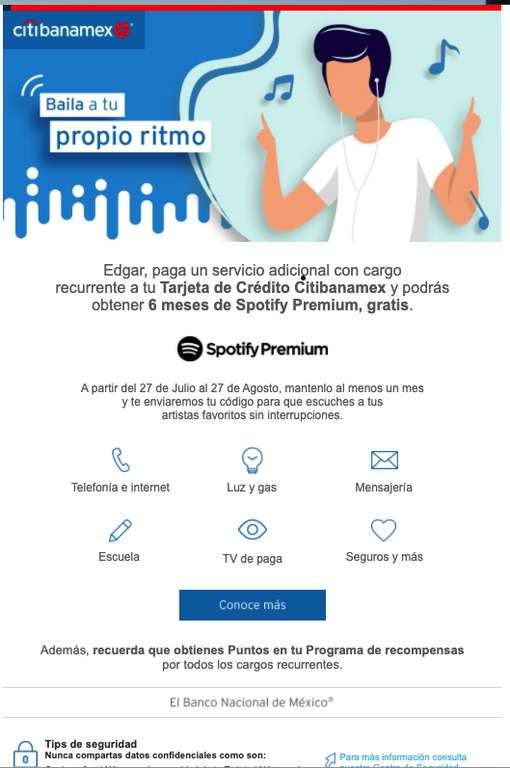 6 Meses de Spotify gratis con Citibanamex para usuarios nuevos