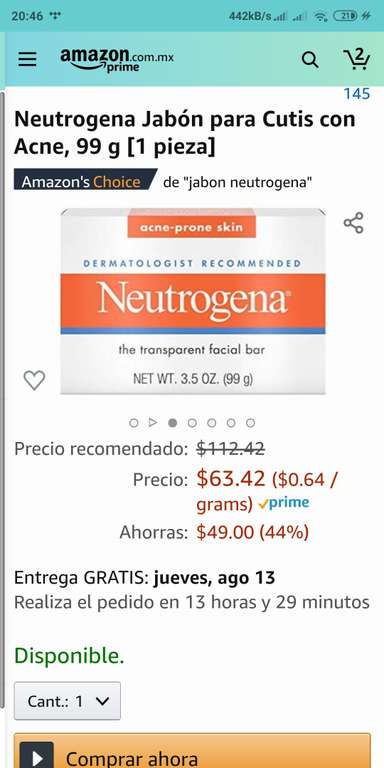 Amazon : Neutrogena Jabón para cutis con acné