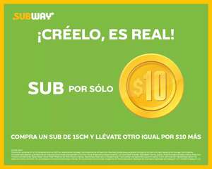 Subway: Compra un Sub y obtén el segundo por $10 adicionales