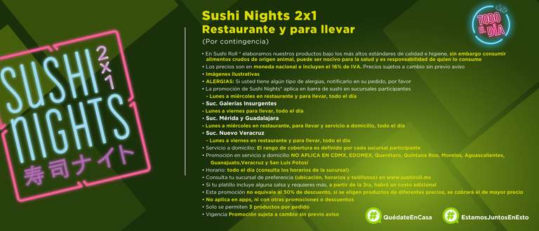 Sushi Nights de Sushi Roll: 2×1 de lunes a miércoles durante todo el día